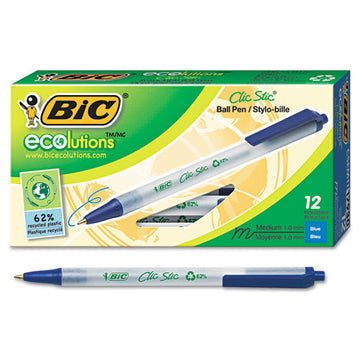 BIC® Ecolutions Clic Stic Ballpoint Pen, Retractable, Medium 1 Mm, Blue Ink, Clear Barrel, Dozen freeshipping - TVN Wholesale
